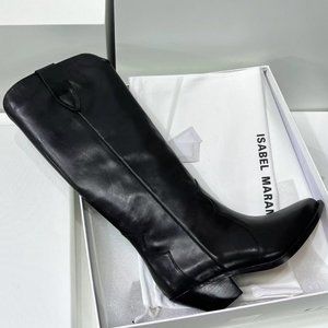 Isabel Marant black leather cowboy high boots